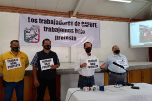 Trabajadores de CAPUFE en protesta ante falta de condiciones laborales. Foto cortesía